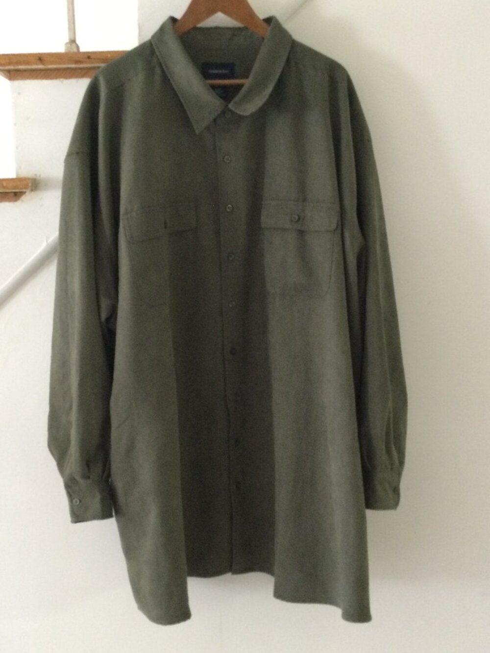 Harbor Bay Brushed Micro Suede button-up shirt Olive green Mens 6XL